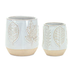 Two Tone Porcelain Planter with Leaf Design (Set of 2)