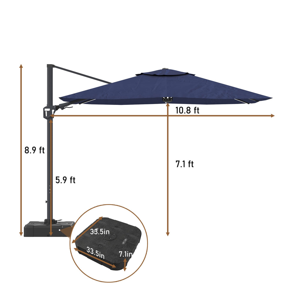 11' Square Cantilever Patio Umbrella with LED Light, Base Not Included
