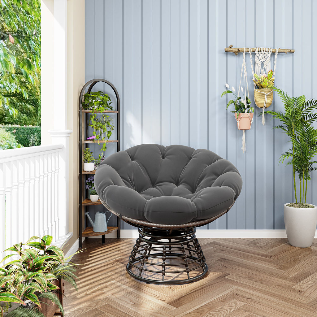 360° Swivel Indoor Outdoor Wicker Papasan Chair with Soft Thick Cushion