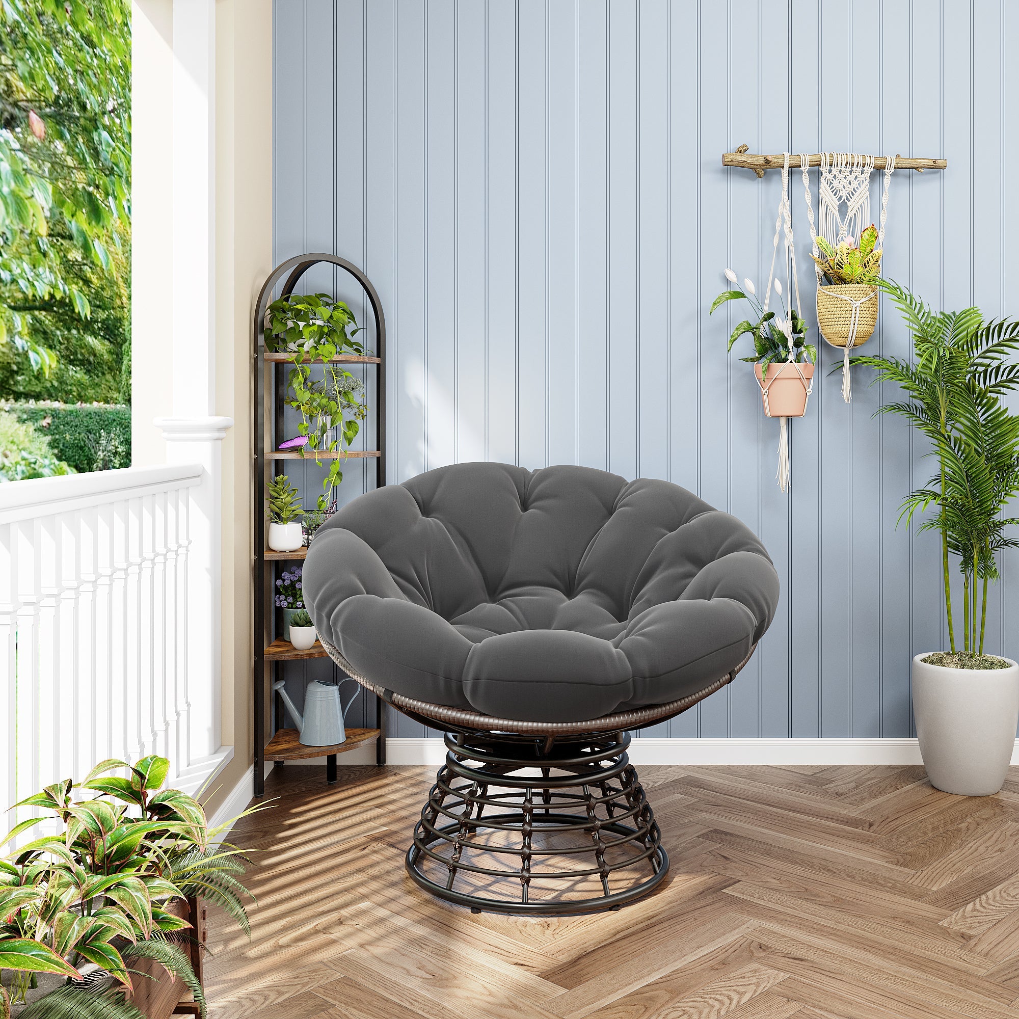 360° Swivel Indoor Outdoor Wicker Papasan Chair with Soft Thick Cushion