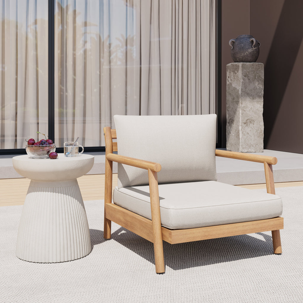 Indira Outdoor Acacia Wood Club Chair with Water-Resistant Cushion