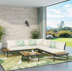 4-Piece Outdoor Sectional Sofa Set with Coffee Table, Water-Resistant Cushions and Iron Frame