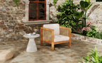 Outdoor Acacia Wood Outdoor Club Chair with Wicker Armrest and Beige Cushions