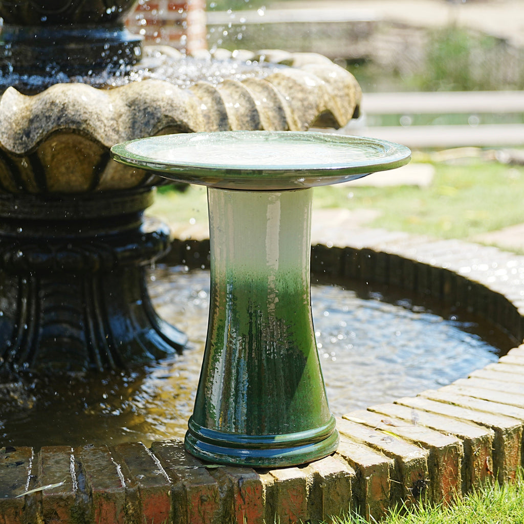 17'' Green Ombre Ceramic Bird Bath