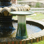 17'' Green Ombre Ceramic Bird Bath