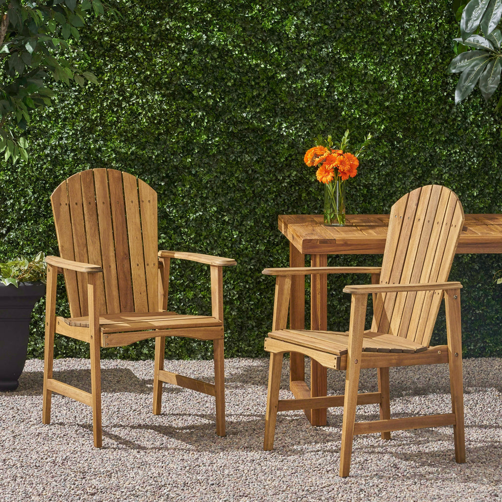 Outdoor Weather Resistant Acacia Wood Adirondack Dining Chairs, Set of 2