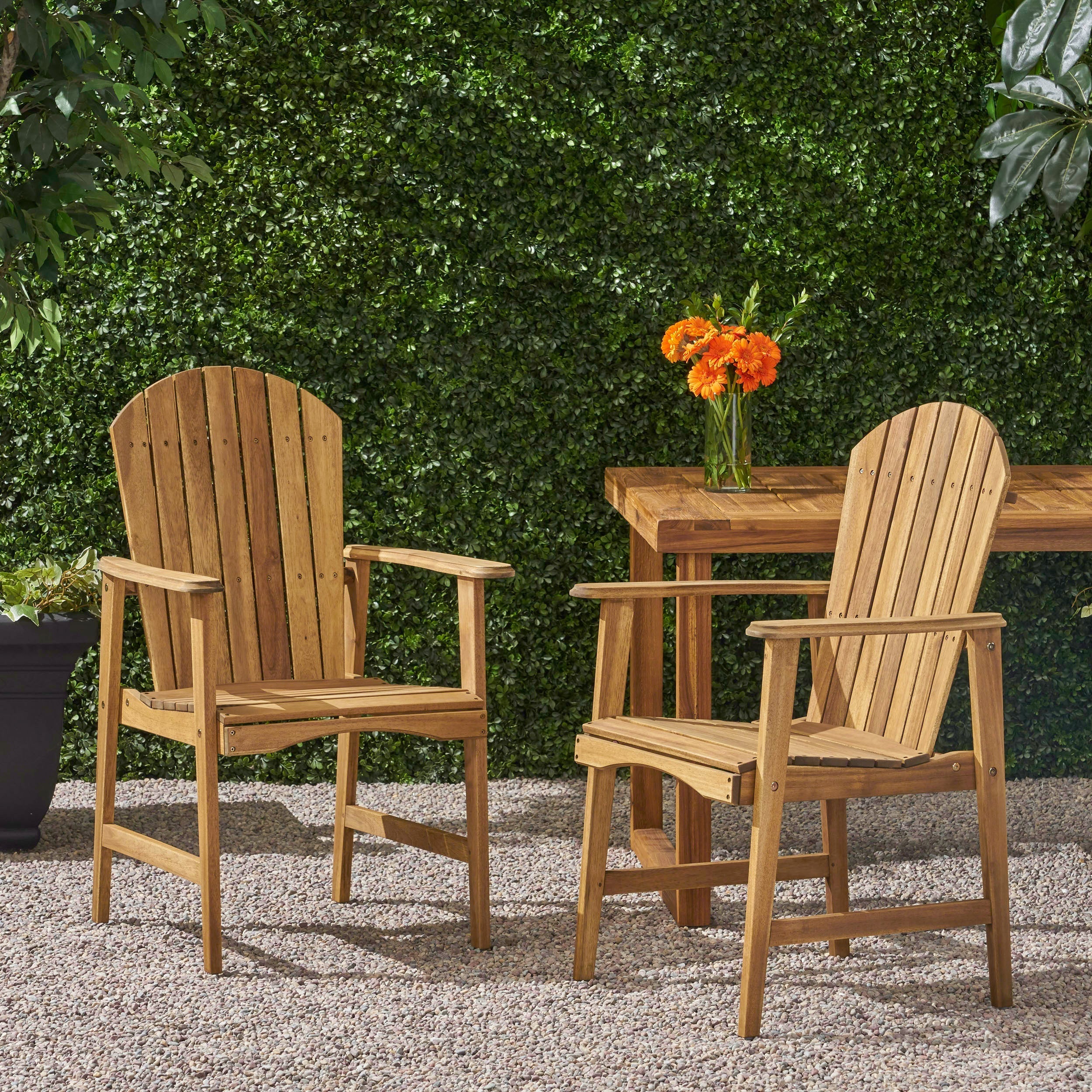 Outdoor Weather Resistant Acacia Wood Adirondack Dining Chairs, Set of 2