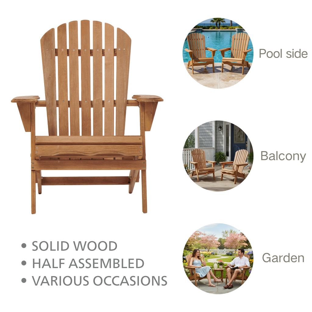 Outdoor Wooden Folding Adirondack Chair, Set of 2