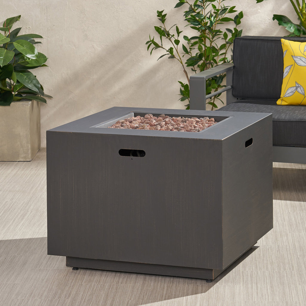 33" Outdoor Iron Square Propane Fire Pit, Tank Inside, 50,000 BTU