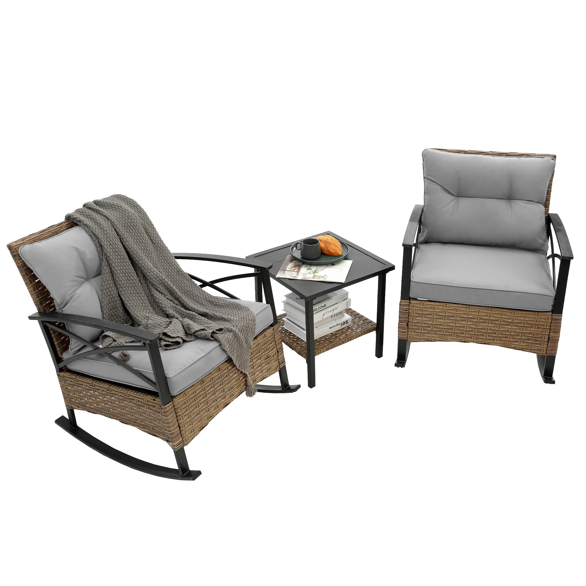 Ilmenite 3-Piece Patio Set with 2 Rocking Chairs and Bottom Shelf Table