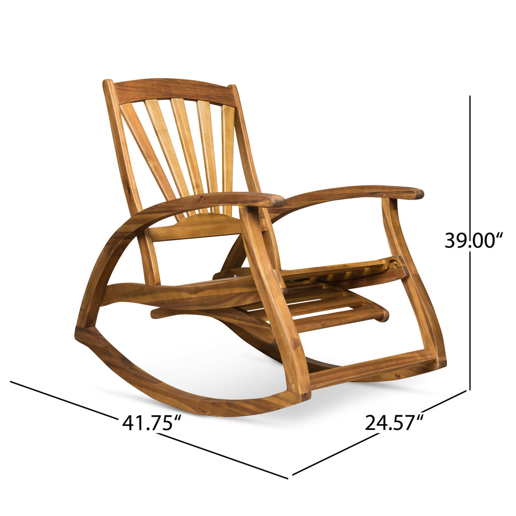 Outdoor Acacia Wood Rocking Chair with Retractable Foot Rest