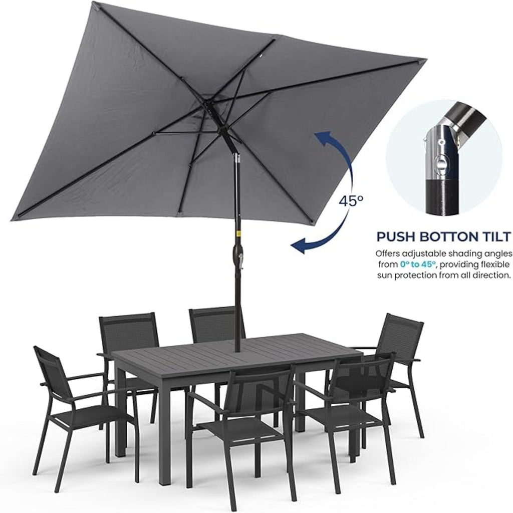 6.5 x 10 ft Rectangular Patio Umbrella with Crank, Base Not Included