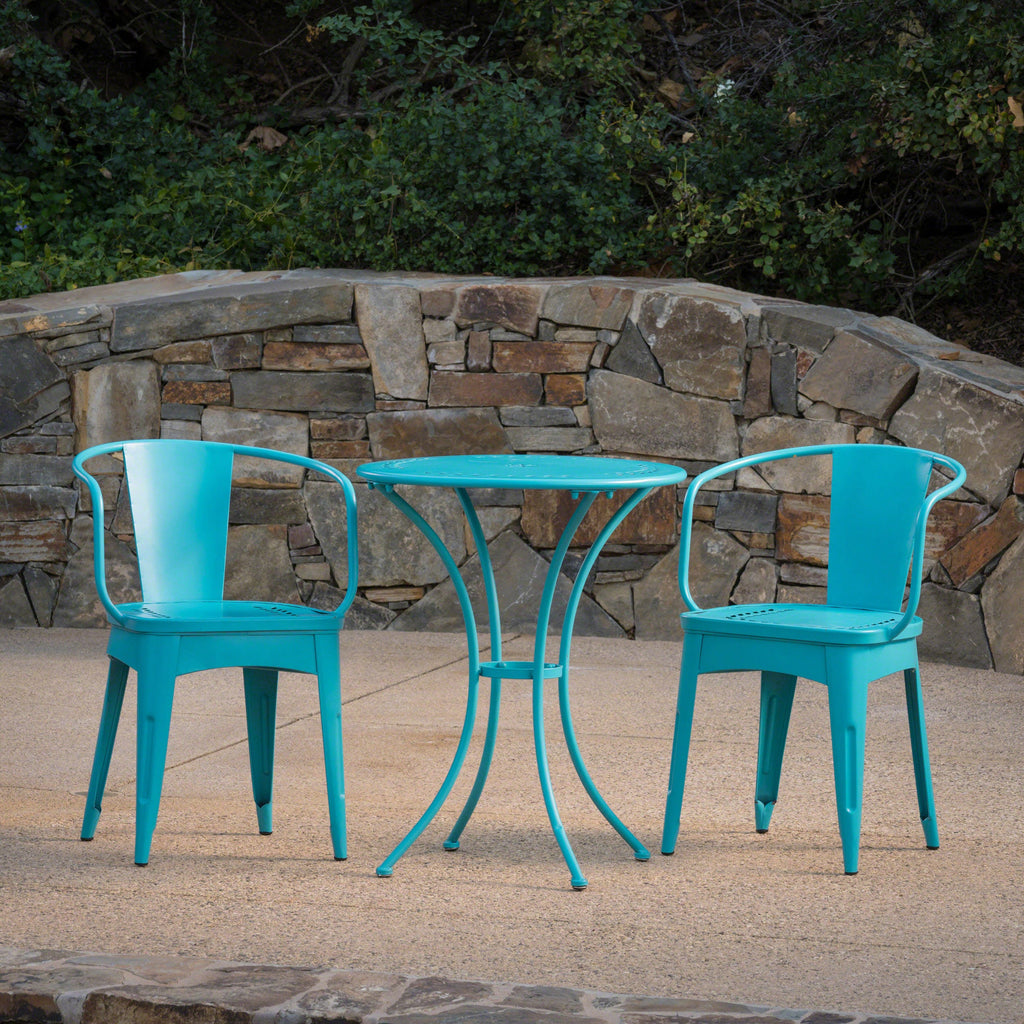 Pursuant 3-Piece Iron Bistro Set with Round Table and 2 Curved Back Chairs