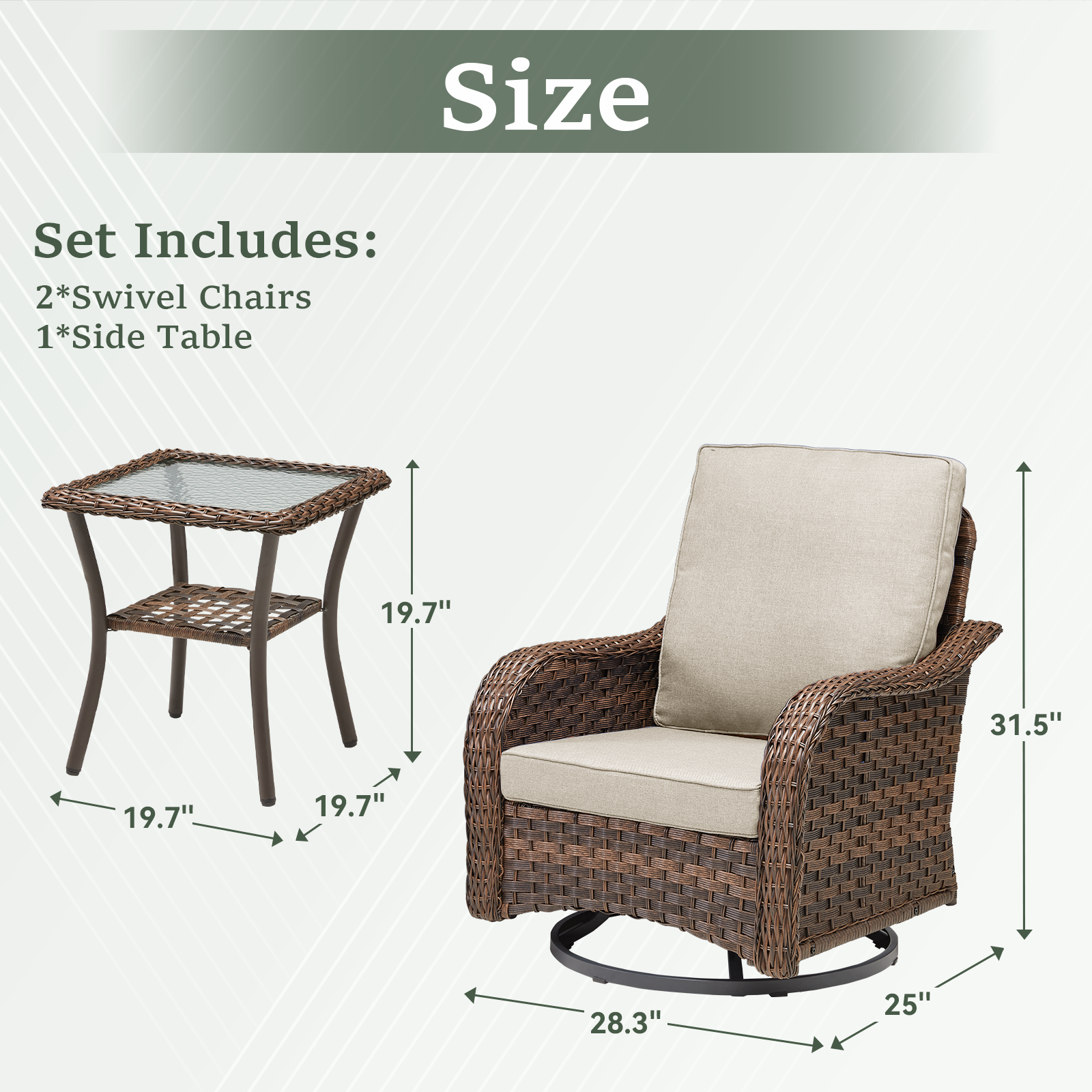 Marlowe Wicker 3 Piece Outdoor Furniture Set with Swivel Gliders