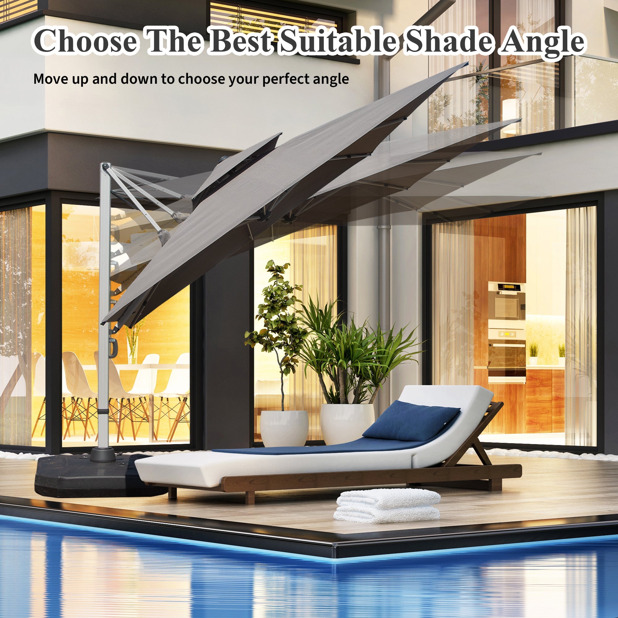9' Aluminum Cantilever Tilt Patio Umbrella with Center Pole, Base Not Included