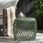 Coveted 19.75" Outdoor Cylindrical Iron Side Table with Lattice Design