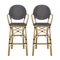 Valorous Outdoor Wicker Bar Stool with Round Back and Curved Arms, Set of 2