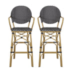 Valorous Outdoor Wicker Bar Stool with Round Back and Curved Arms, Set of 2