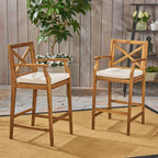 Perla Outdoor Acacia Wood Barstools, Set of 2