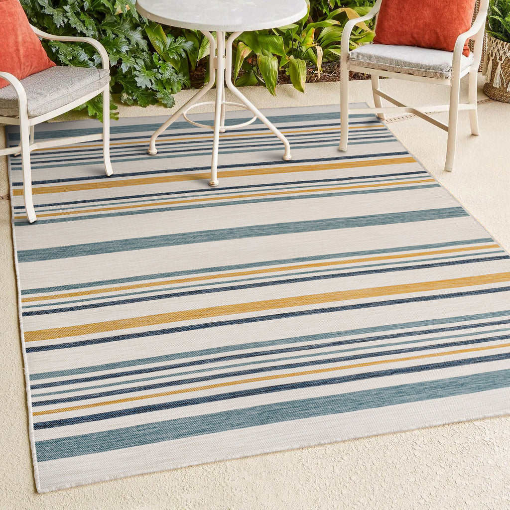 Janus Classic Coastal Ticking Stripe Reversible Machine-Washable Indoor/Outdoor Runner Rug