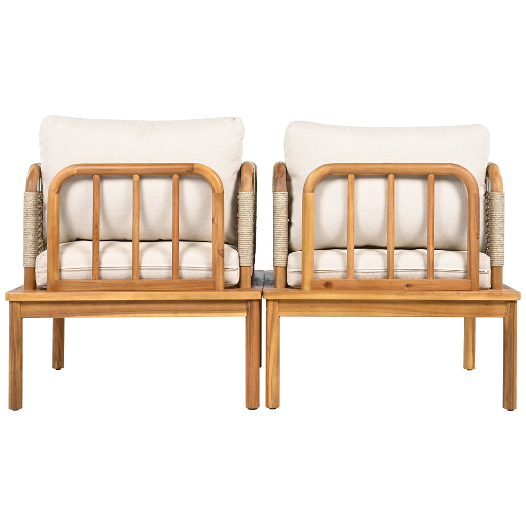 Isola Outdoor Acacia Wood and Rope Club Chair with Cushions