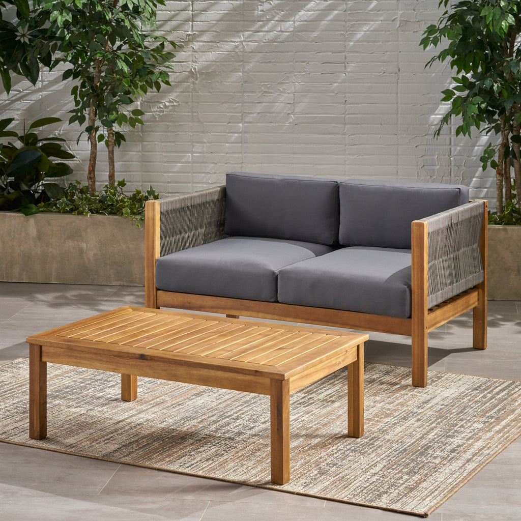 Laurel Outdoor Acacia Wood and Rope Chat Set