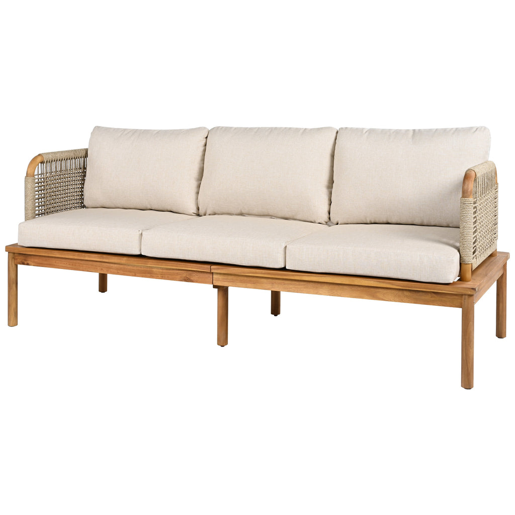 Isola Outdoor 3 Piece Acacia Wood and Rope Patio Sofa Set