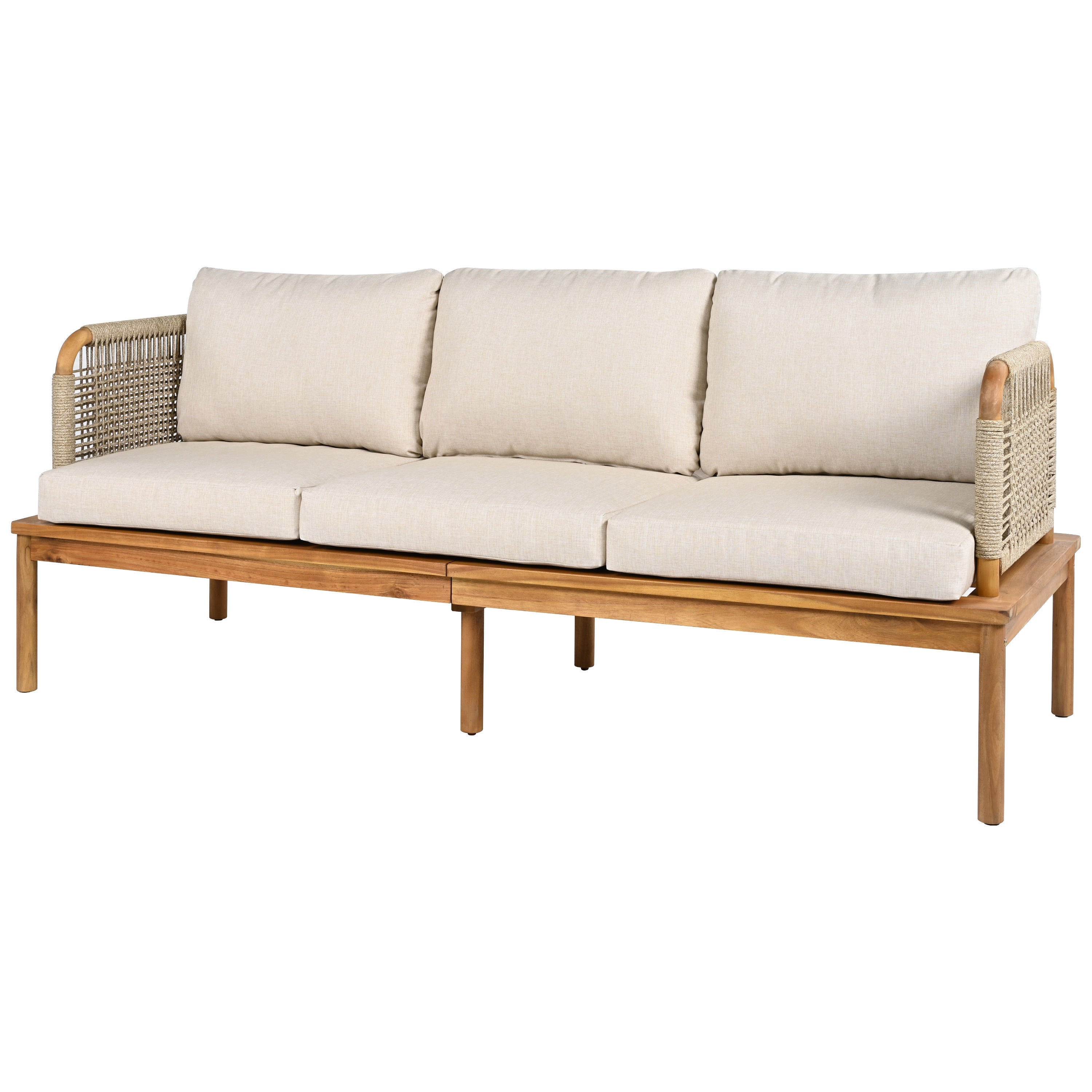 Isola Outdoor 4 Piece Acacia Wood and Rope Patio Sofa Set