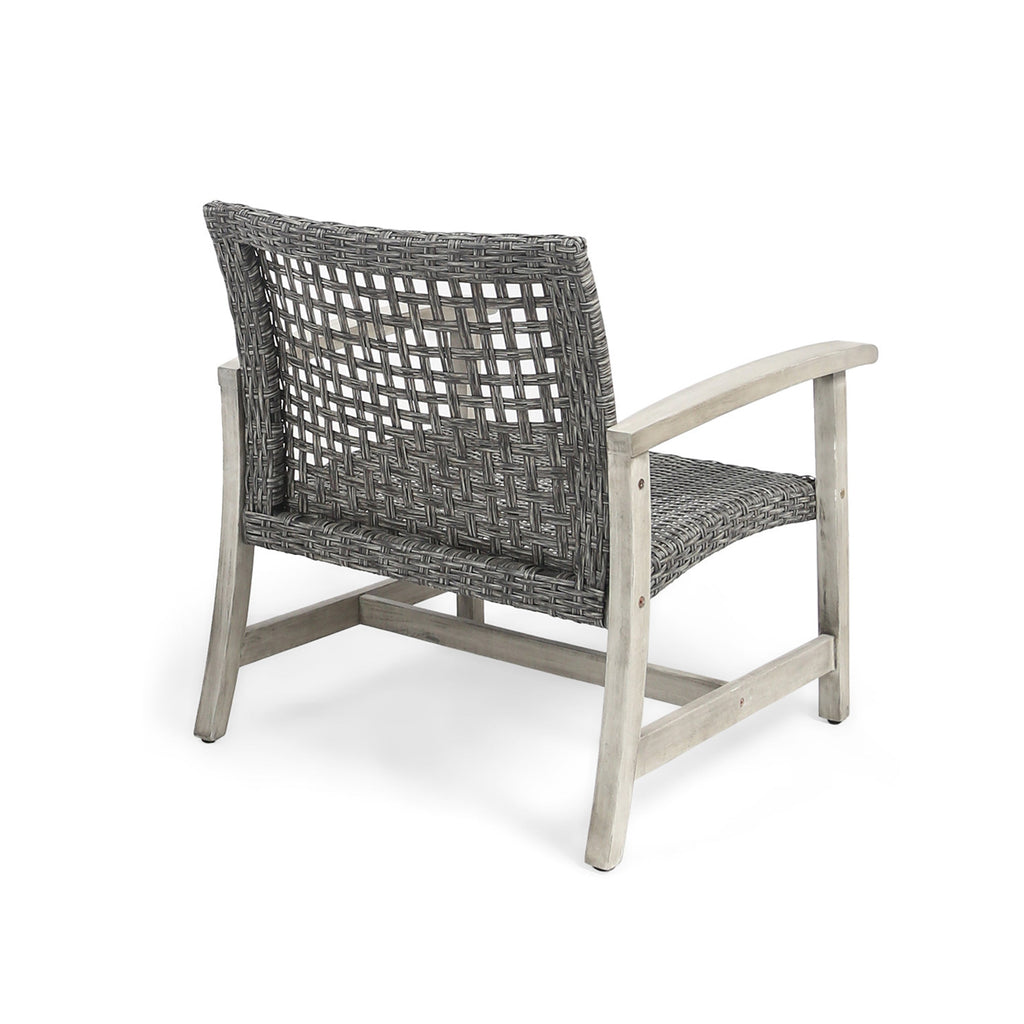 Hampton Outdoor Rattan & Acacia Wood Wicker Club Chairs, Set of 2