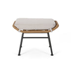 Cordella Outdoor Modern Boho Wicker Ottoman with Cushions, Set of 2