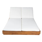 Adjustable Acacia Wood Low-Profile Double Sunlounge with Cushion