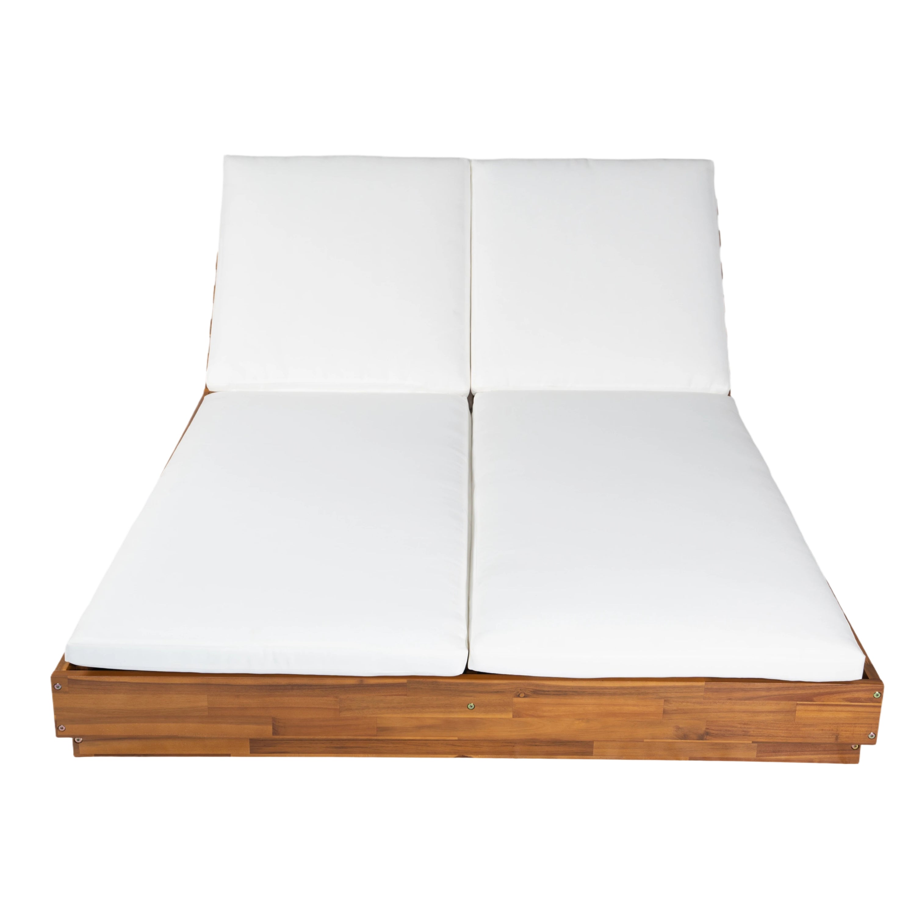 Adjustable Acacia Wood Low-Profile Double Sunlounge with Cushion