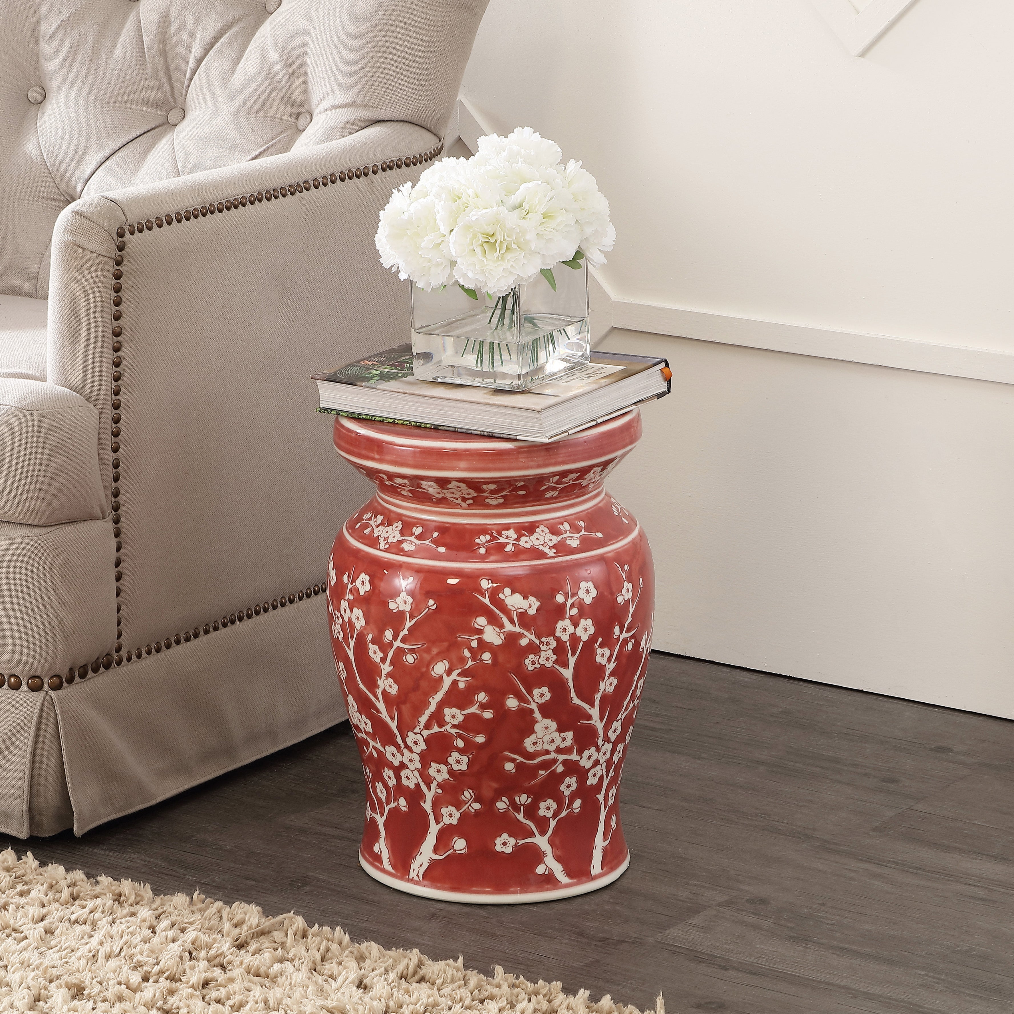 Cherry Blossom 17.75" Ceramic Garden Stool