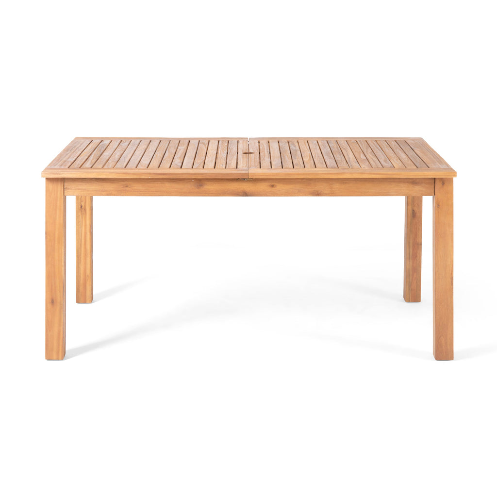 Solene Outdoor Acacia Wood 7-Pieces Expandable Dining Set with Umbrella Hole