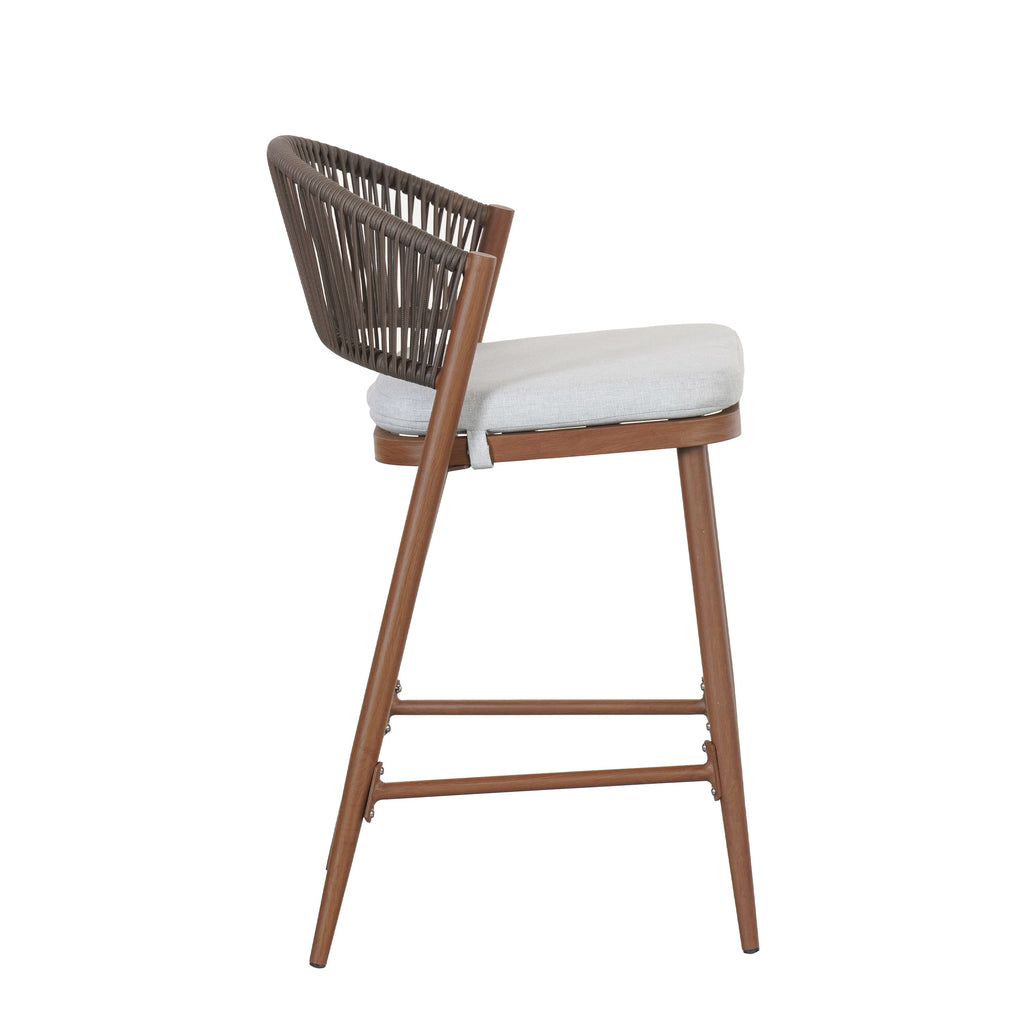 Outdoor Metal Frame Stools with Scallop-Shaped Backrest & Water-Resistant Cushions, Set of 2