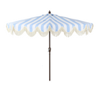 Beverly Stripe Designer Classic Scalloped Fringe Half Market Patio Umbrella with Crank