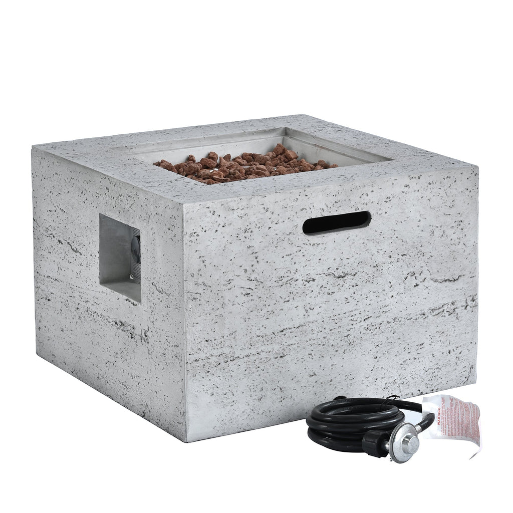 Outdoor Square Fire Pit with Steel Burner, Lava Rocks and Cover