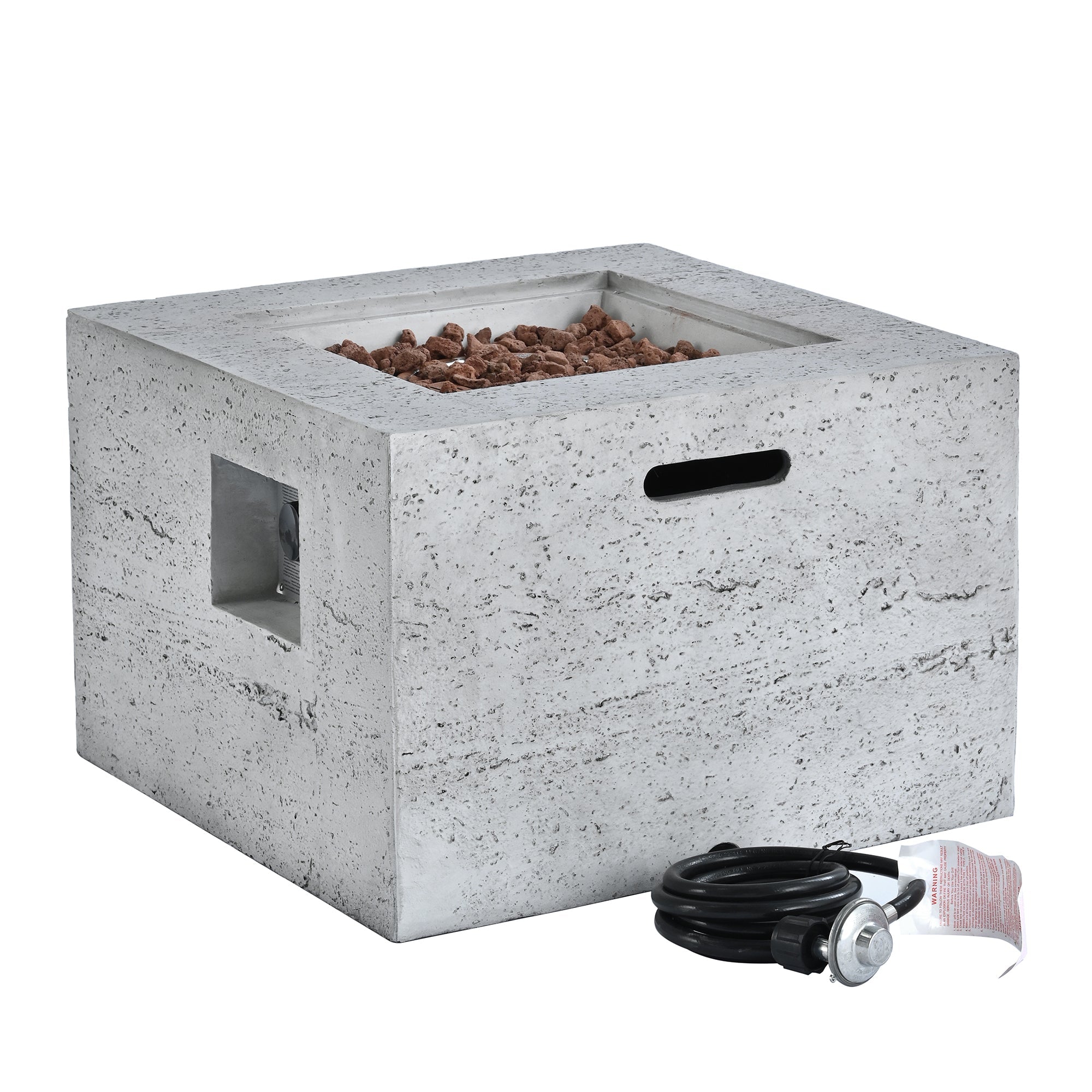 Outdoor Square Fire Pit with Steel Burner, Lava Rocks and Cover