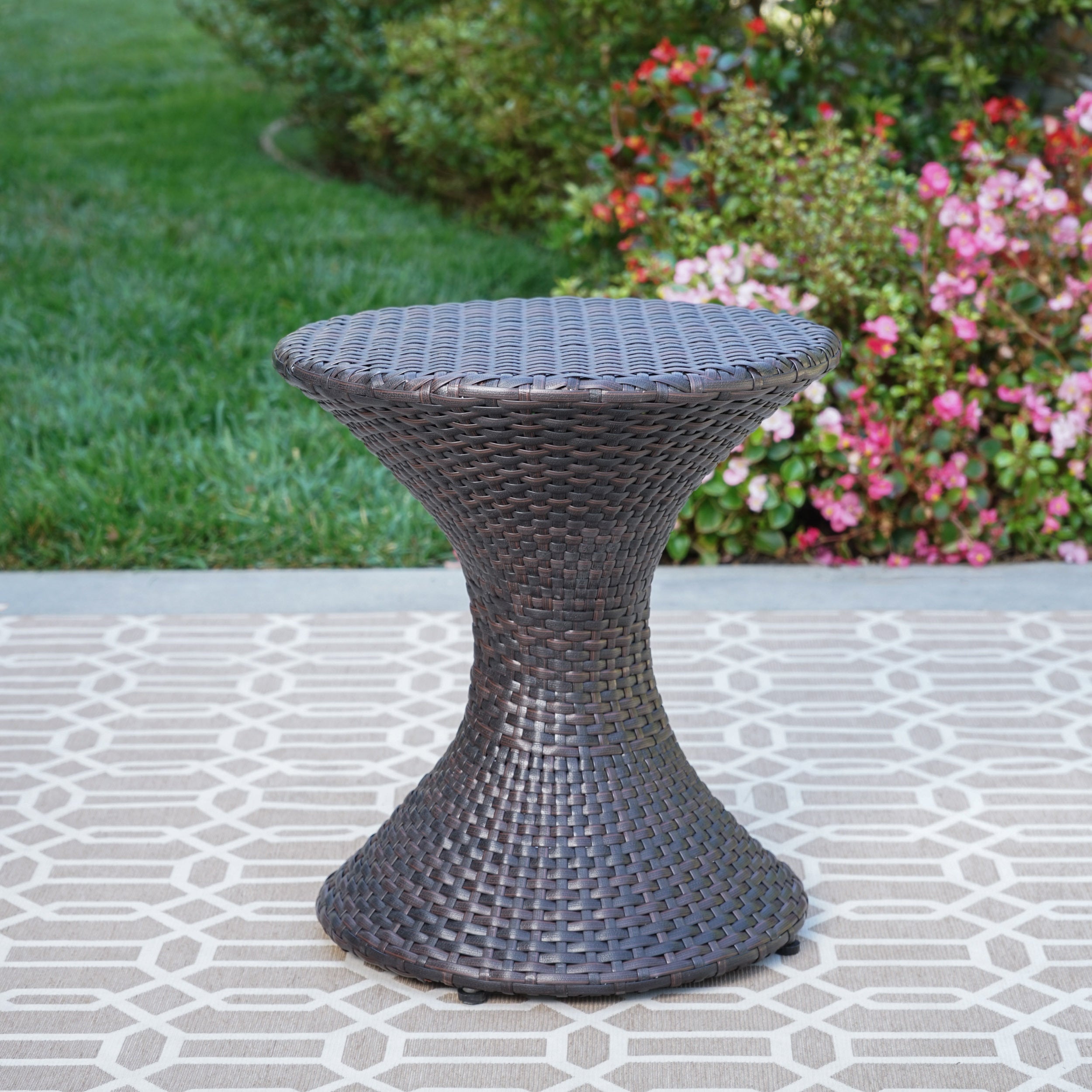 Slim Hourglass Rattan Outdoor Side Table