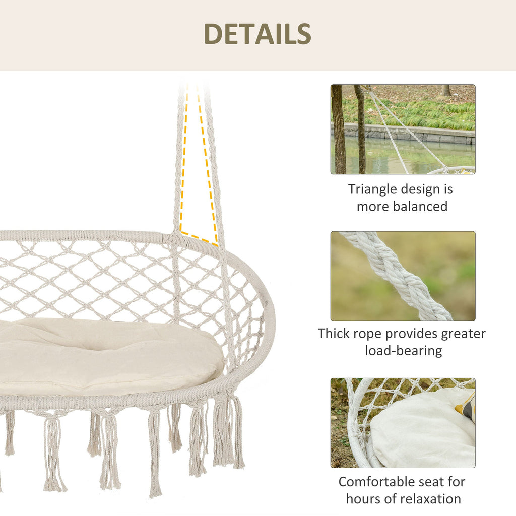 Visioned Outdoor Hanging Hammock Swing Chair with Macrame Design and Soft Cushion