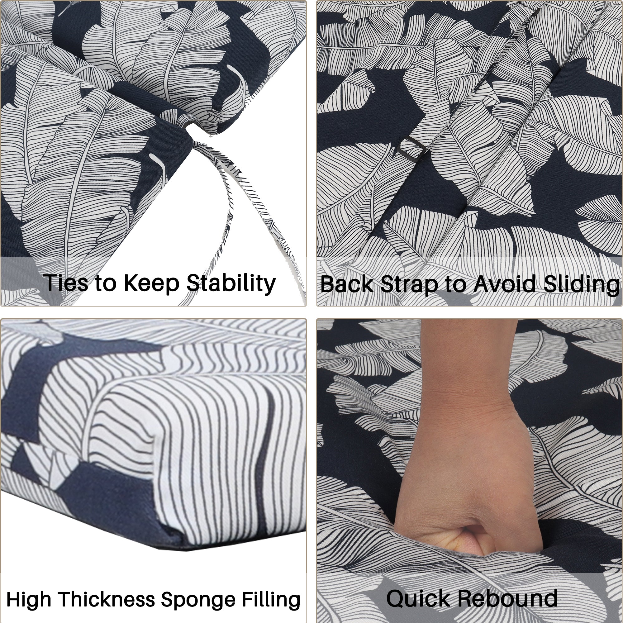 Tropical Indoor/Outdoor Chaise Lounge Chair Cushion with Ties, Set of 2