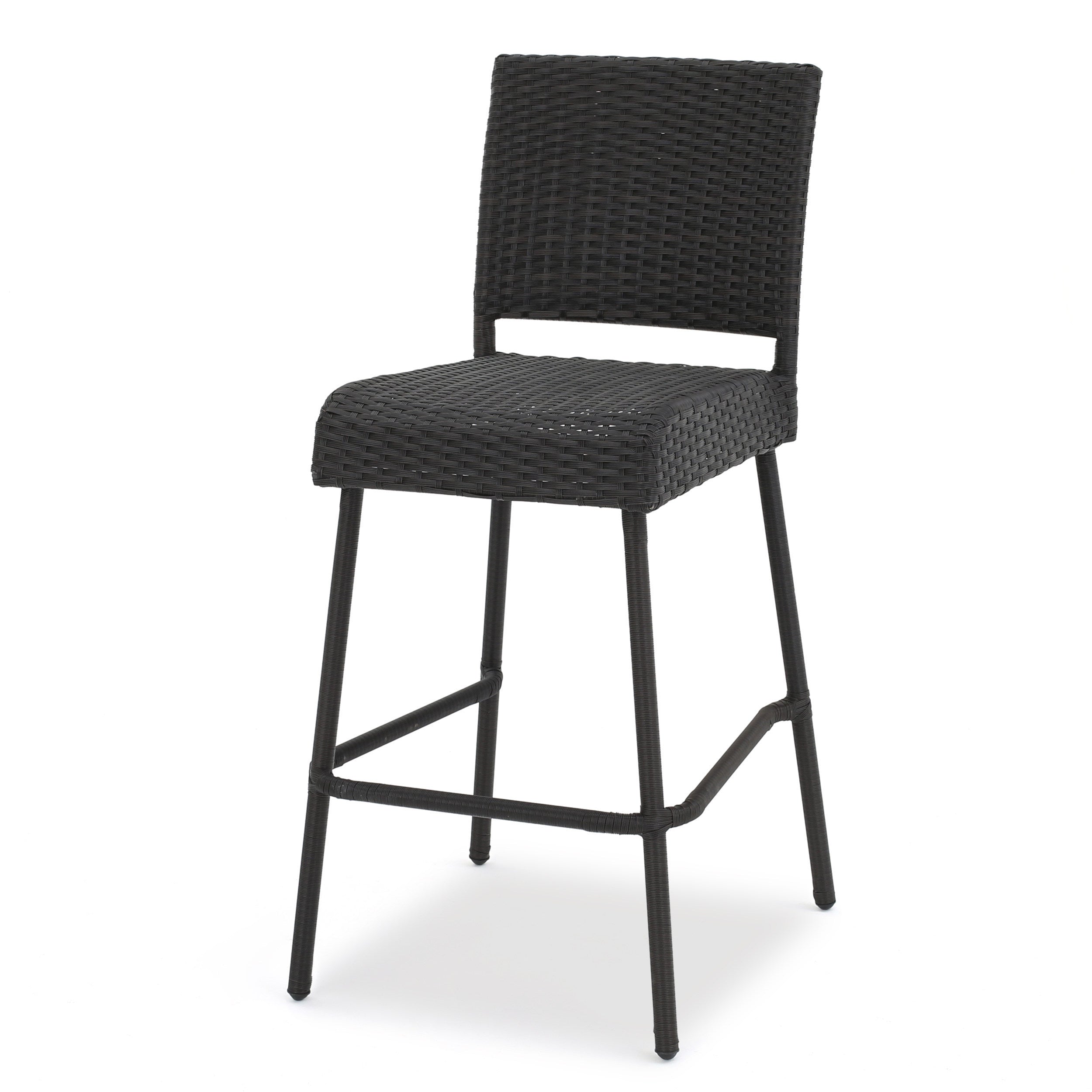 29" Outdoor Rattan Armless Barstools, Set of 2