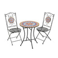 3-Piece Outdoor Chat Set with Ornate Open Scroll Pattern and Ceramic Table Top