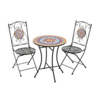 3-Piece Outdoor Chat Set with Ornate Open Scroll Pattern and Ceramic Table Top