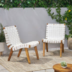 Delights Outdoor Lounge Chair with Rope Weave Design and Wood Frame, Set of 2