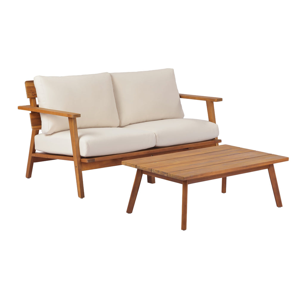 Mid-Century Modern 2-Piece Acacia Wood Outdoor Patio Set