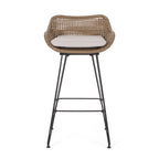 29.25" Outdoor Wicker Bar Stool with Hairpin Legs and Low Back, Set of 2