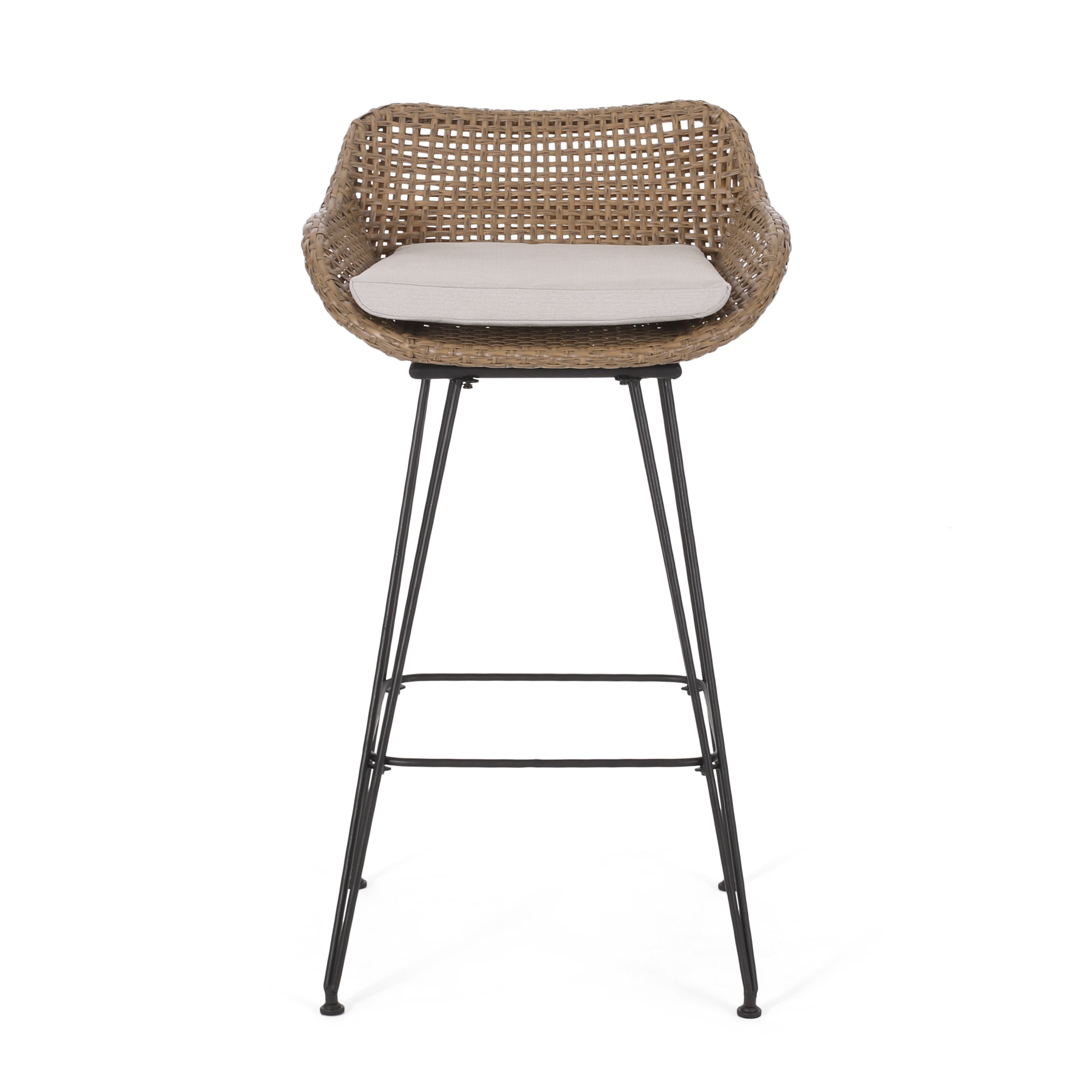 29.25" Outdoor Wicker Bar Stool with Hairpin Legs and Low Back, Set of 2
