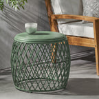 Coveted 19.75" Outdoor Cylindrical Iron Side Table with Lattice Design