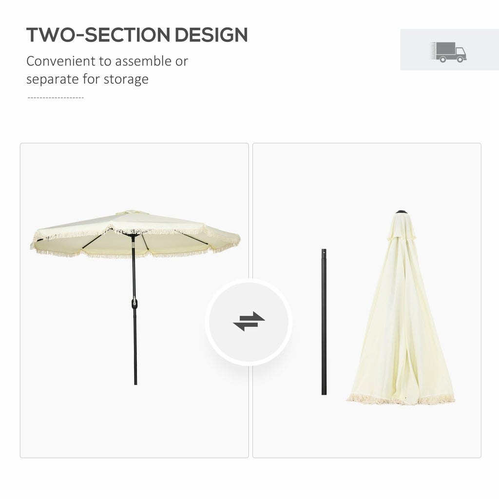 9' Fringe Edge Patio Umbrella with Push Button Tilt and Crank